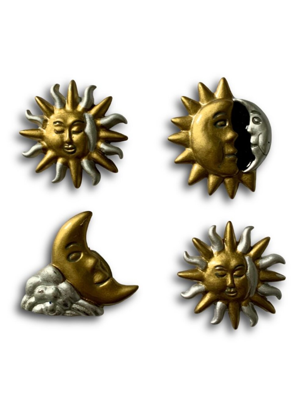 QUACKER FACTORY 4 PC Celestial Sun & Moon Vintage 90s Button Covers Whimsigoth